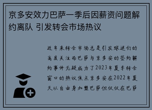 京多安效力巴萨一季后因薪资问题解约离队 引发转会市场热议